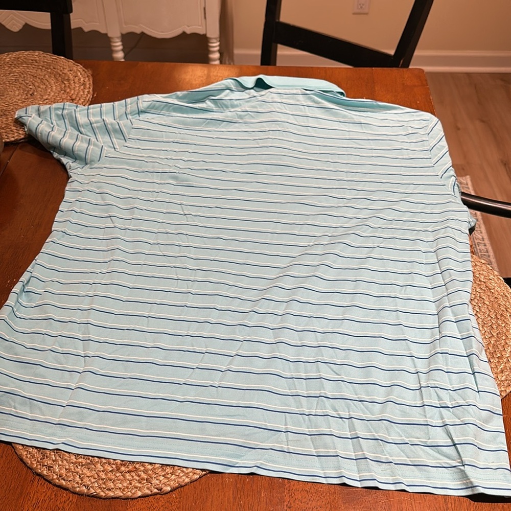 Men’s Big/tall Foundry polo. 3XL. Robin’s egg blue w/blue & white stripes. EUC - Picture 3 of 3